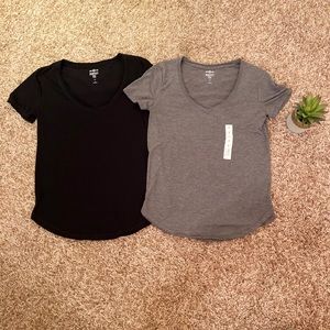 TWO tees - gray and black vneck tees (relaxed) NEW